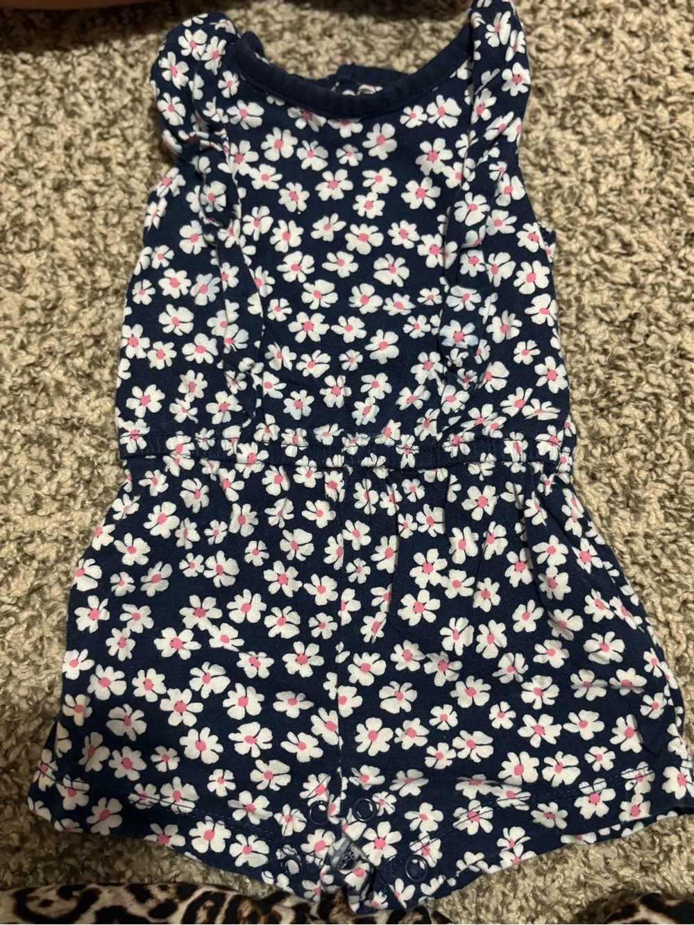 Carter's Navy Floral Romper with Pink & White Flowers